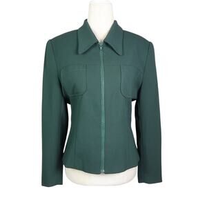 Vintage 90s Dark Green Zip Front Collared Jacket M